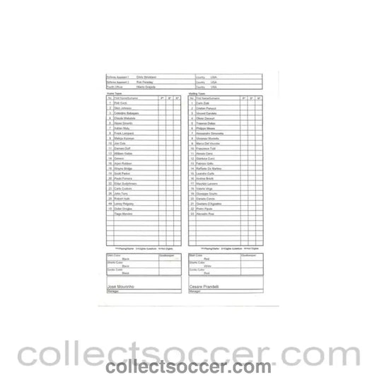 2004 - Chelsea v Roma 29/07/2004 teamsheet Championsworld Series in the USA