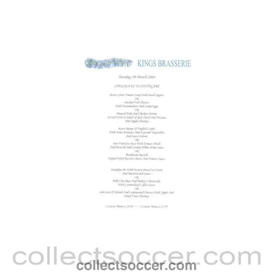 2004 - Chelsea v Stuttgart Bentley’s menu 09/03/2004