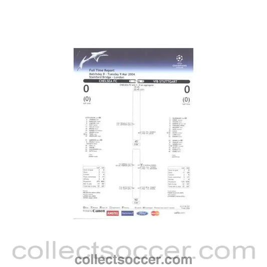 2004 - Chelsea v Stuttgart Full Time Report 09/03/2004 Champions League