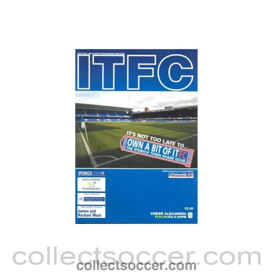 2004 - Ipswich Town v Crewe Alexandra official programme 17/01/2004 Football League - Collect Soccer