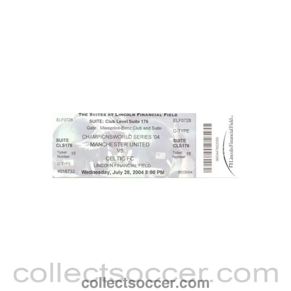 2004 - Manchester United v Celtic ticket 28/07/2004 for a match played in the USA - Collect Soccer