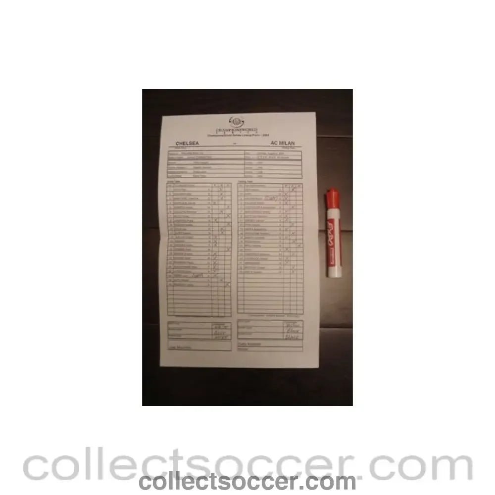 2004 - Milan v Chelsea 02/08/2004 handwritten teamsheet, Championsworld Series, Philadelphia 2004 - Collect Soccer