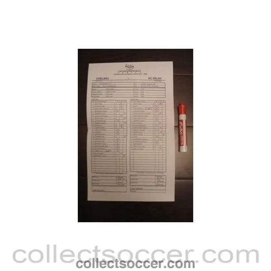 2004 - Milan v Chelsea 02/08/2004 handwritten teamsheet, Championsworld Series, Philadelphia 2004 - Collect Soccer