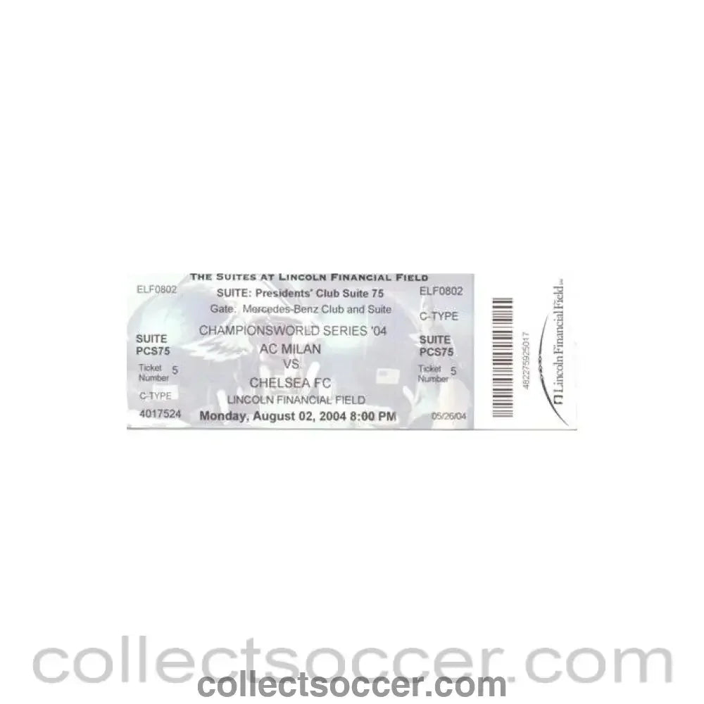 2004 - Milan v Chelsea ticket 02/08/2004 for a match played in the USA