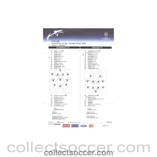 2004 - Monaco v Chelsea line-ups 20/04/2004 Champions League