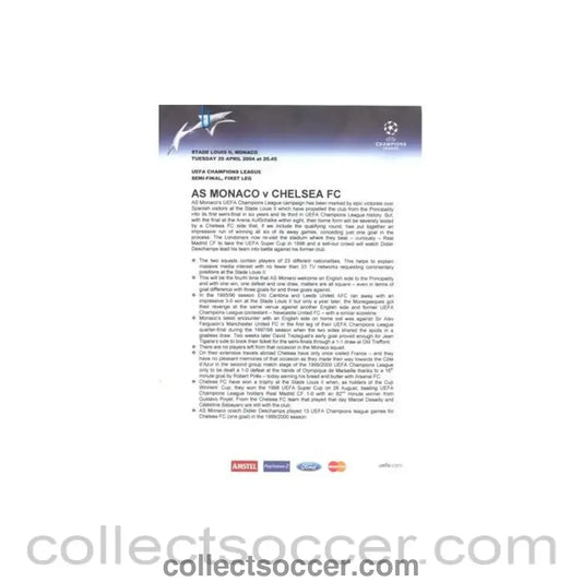2004 - Monaco v Chelsea press pack without folder 20/04/2004 Champions League Semi-Final 1st Leg