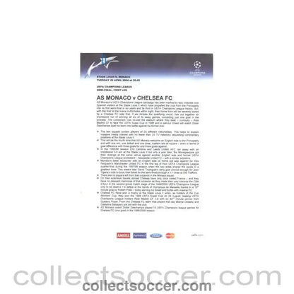 2004 - Monaco v Chelsea press pack without folder 20/04/2004 Champions League Semi-Final 1st Leg - Collect Soccer