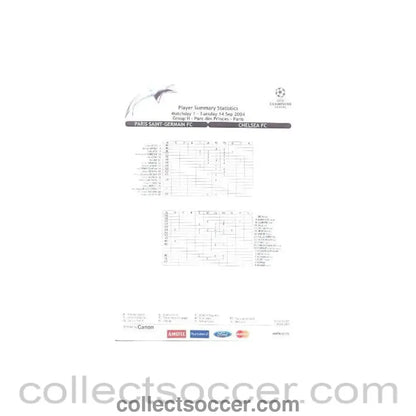 2004 - Paris Saint Germain v Chelsea player sumary statistics 14/09/2004 - Collect Soccer