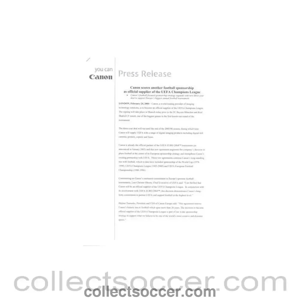 2004 - Stuttgart v Chelsea Canon Press Release 25/02/2004 Chamions League - Collect Soccer