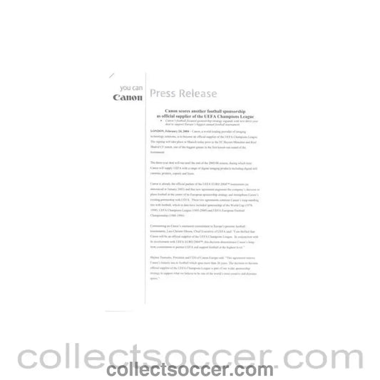 2004 - Stuttgart v Chelsea Canon Press Release 25/02/2004 Chamions League