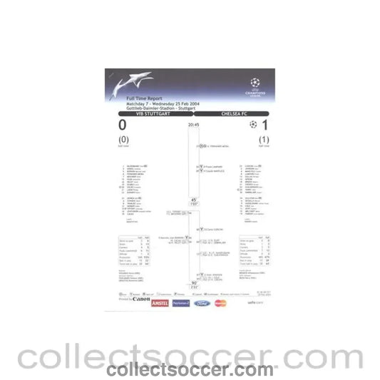 2004 - Stuttgart v Chelsea Full Time Report 25/02/2004 Chamions League