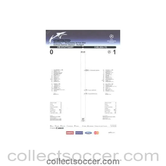 2004 - Stuttgart v Chelsea Half Time Report 25/02/2004 Chamions League