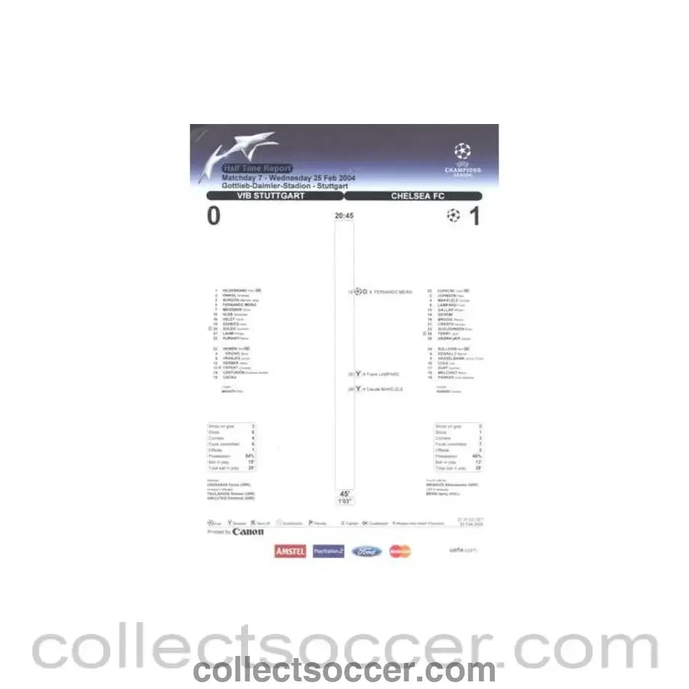 2004 - Stuttgart v Chelsea Half Time Report 25/02/2004 Chamions League - Collect Soccer