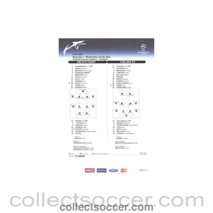 2004 - Stuttgart v Chelsea line-ups 25/02/2004 Chamions League - Collect Soccer