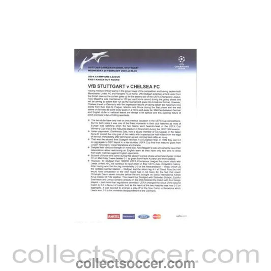 2004 - Stuttgart v Chelsea press pack without folder 25/02/2004 Chamions League