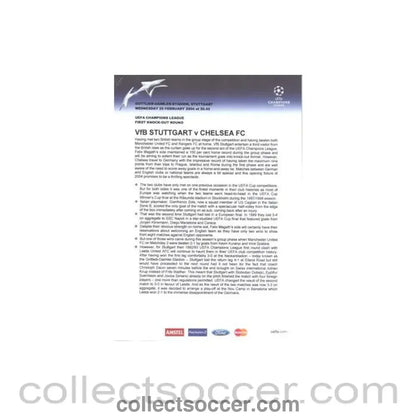 2004 - Stuttgart v Chelsea press pack without folder 25/02/2004 Chamions League - Collect Soccer