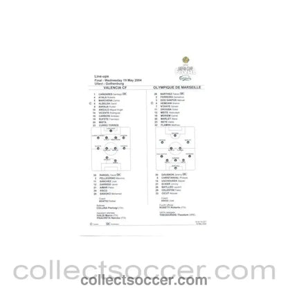 2004 UEFA Cup Final Valencia v Olympique de Marseille Line-Ups 19/05/2004 - Collect Soccer