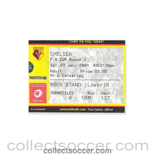 2004 - Watford v Chelsea ticket 03/01/2004