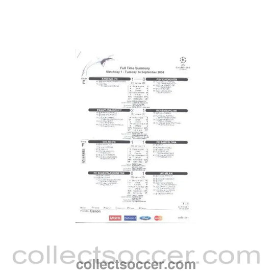 2005 - Arsenal v Chelsea official teamsheet 14/03/2005