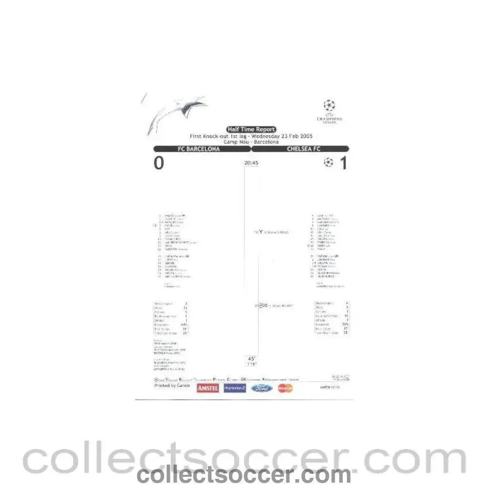2005 - Barcelona v Chelsea Half Time Teamsheet 28/07/2005 - Collect Soccer