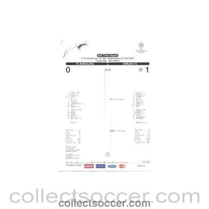 2005 - Barcelona v Chelsea Half Time Teamsheet 28/07/2005 - Collect Soccer