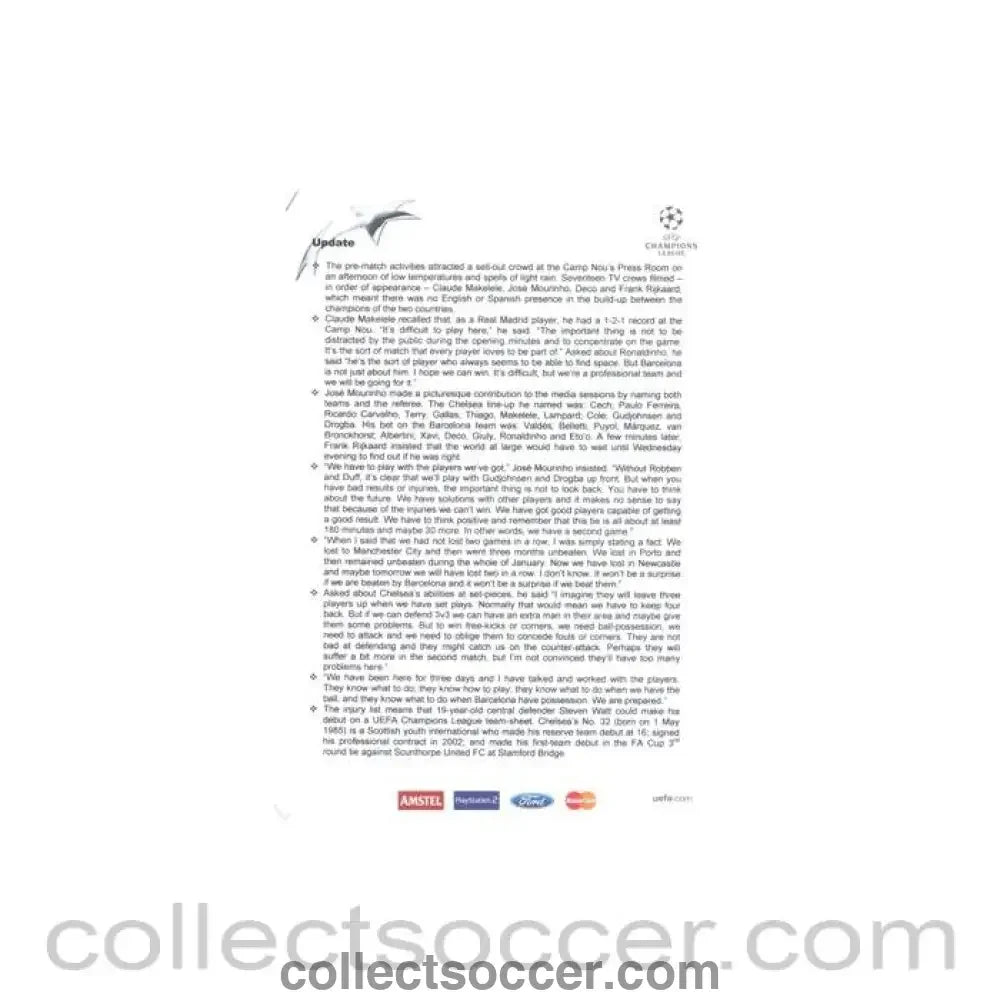 2005 - Barcelona v Chelsea press pack update 23/02/2005 Champions League - Collect Soccer