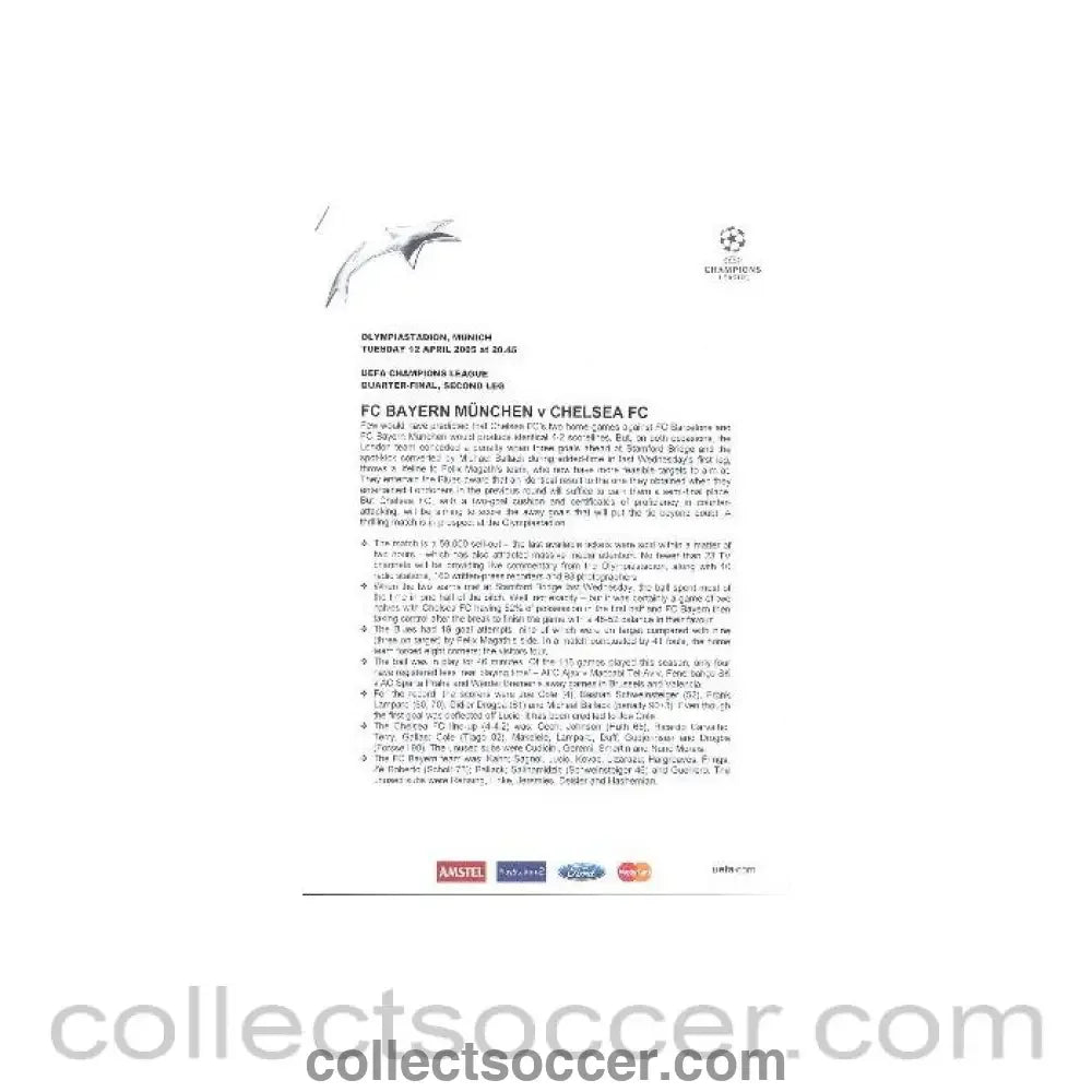 2005 - Bayern Munich v Chelsea press pack 12/04/2005 - Collect Soccer