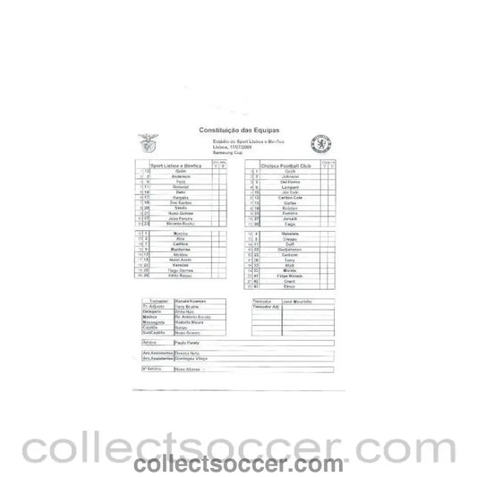 2005 - Benfica v Chelsea official teamsheet 17/07/2005