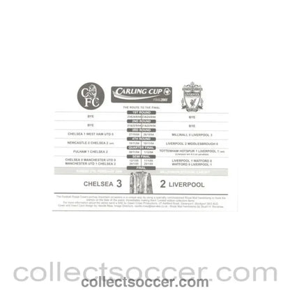 2005 Carling Cup Final Chelsea v Liverpool - The Route to the Final card - Collect Soccer