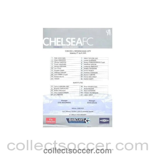 2005 - Chelsea v Birmingham official teamsheet 09/04/2005 - Collect Soccer