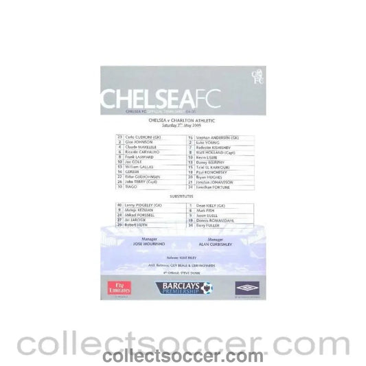 2005 - Chelsea v Charlton official teamsheet 07/05/2005 - Collect Soccer