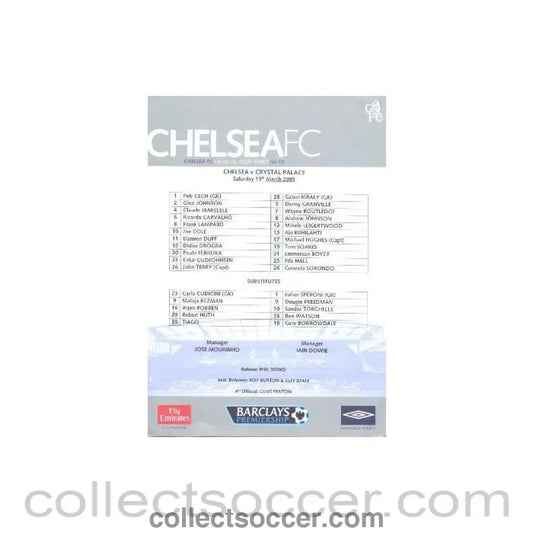 2005 - Chelsea v Crystal Palace official teamsheet 19/03/2005 - Collect Soccer