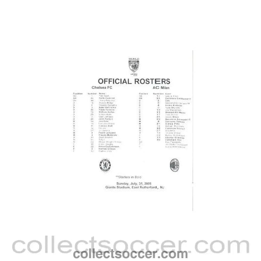 2005 - Chelsea v Milan teamsheet 31/07/2005 - Collect Soccer
