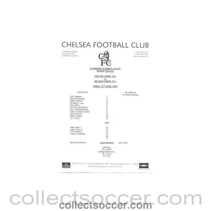 2005 - Chelsea v MK Dons U18 official programme 22/04/2005 FA Premier Academy League and U18 Fixtures - Collect Soccer