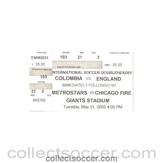 2005 - Colombia v England ticket 31/05/2005 - Collect Soccer
