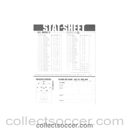 2005 - D.C. United v Chelsea stat sheet 28/07/2005 - Collect Soccer