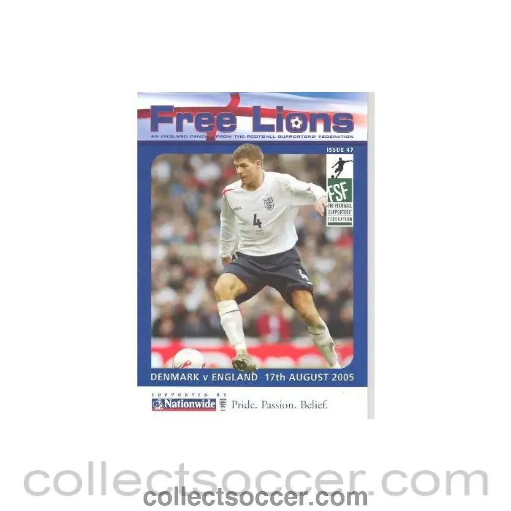 2005 Denmark v England official programme 17/08/2005 Free Lions Programme - Collect Soccer