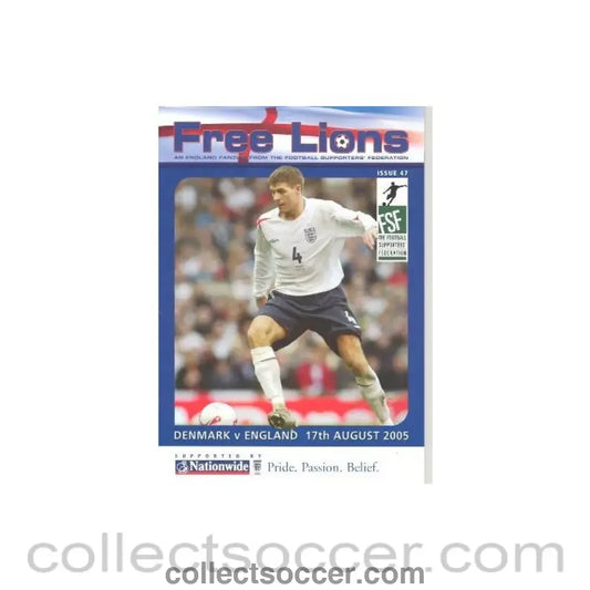 2005 Denmark v England official programme 17/08/2005 Free Lions Programme
