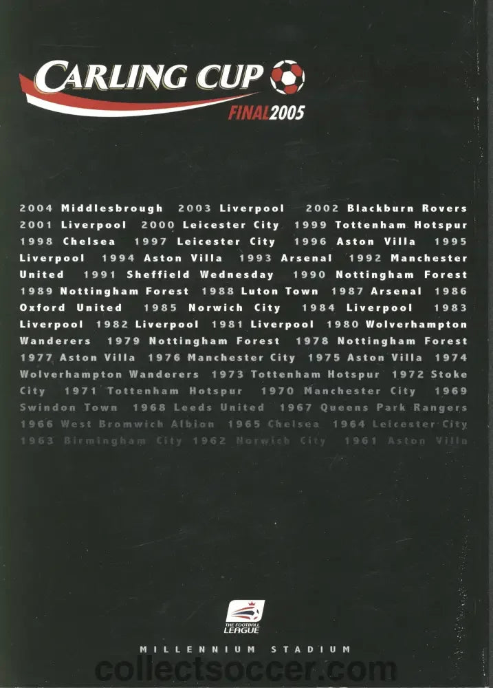 2005 League Cup Final Programme Chelsea v Liverpool 27/02/2005 - Collect Soccer