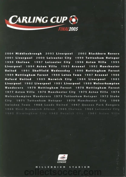 2005 League Cup Final Programme Chelsea v Liverpool 27/02/2005 - Collect Soccer