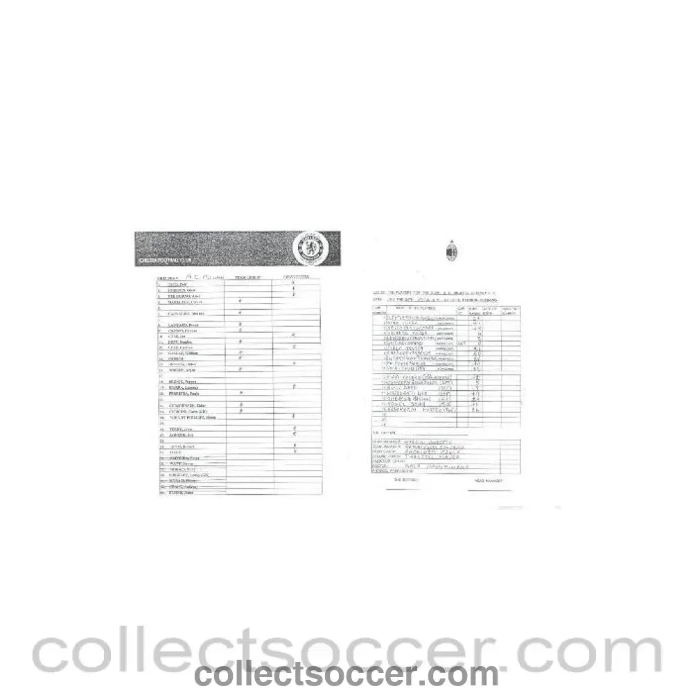 2005 - Milan v Chelsea teamsheet 24/07/2005 - Collect Soccer
