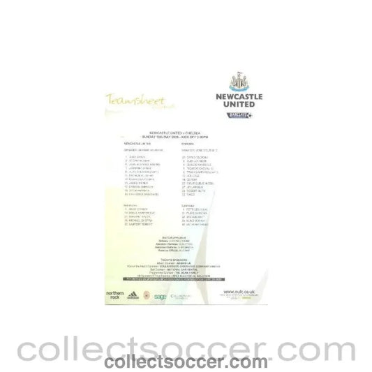 2005 - Newcastle v Chelsea teamsheet 15/05/2005 - Collect Soccer