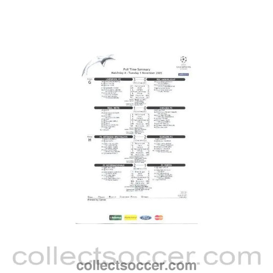 2005 - Real Betis v Chelsea Full Time Summary sheet 01/11/2005 about Liverpool v Anderlecht Real Betis v Chelsea