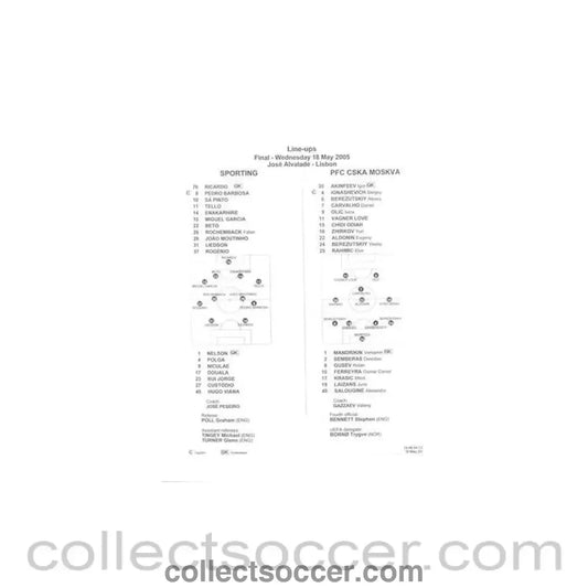 2005 - Sporting v CSKA Moscow Line-Ups 18/05/2005