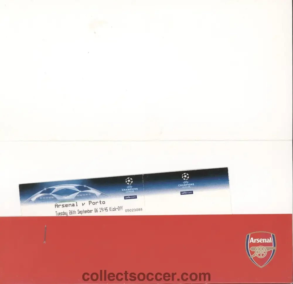 2006 Arsenal v Porto Rare Press Ticket Wallet + Ticket + Press Information Leaflet - Collect Soccer