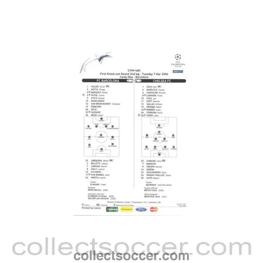 2006 - Barcelona v Chelsea tactical line - ups 07/03/2006 Champions League - Collect Soccer