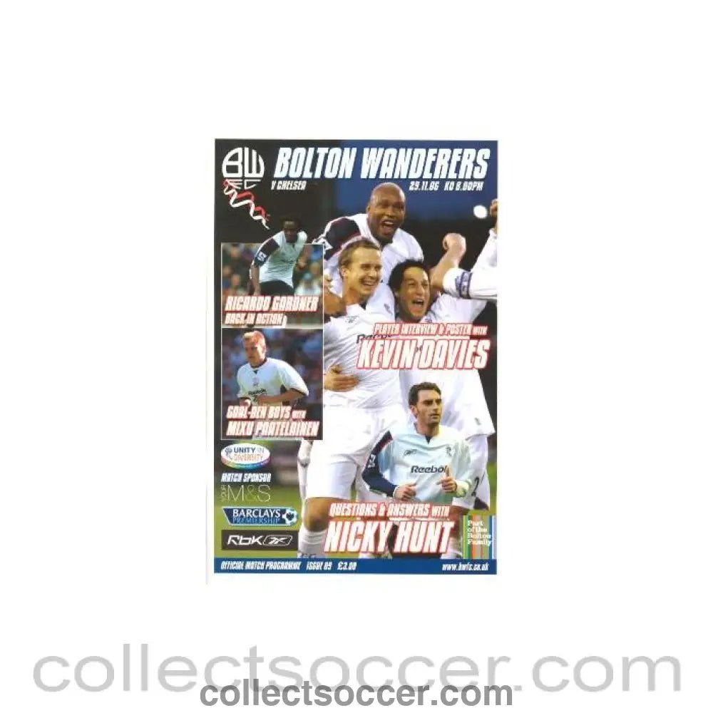 2006 - Bolton Wanderers vChelsea official programme 29/11/2006 - Collect Soccer