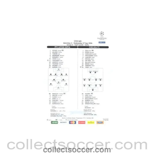 2006 - Levski Sofia Bulgaria v Chelsea line-ups 27/09/2006 Champions League