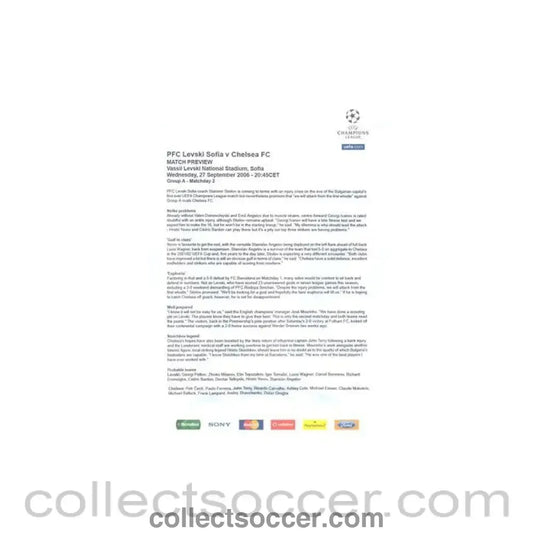 2006 - Levski Sofia Bulgaria v Chelsea match preview 27/09/2006 Champions League