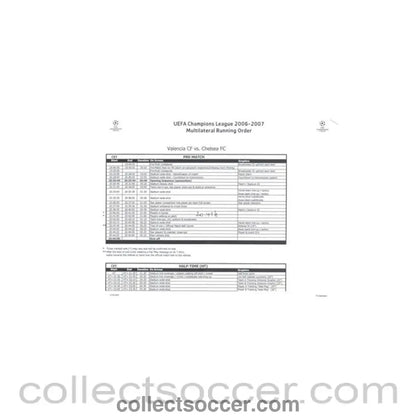2006 - Valencia v Chelsea UEFA Champions League 2006-2007 Multilateral Running Order 10/04/2007 Champions League - Collect Soccer